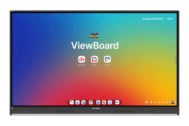 Una pizarra de ViewSocnic, con sus tres principales aplicaciones: myViewBoard, AirSync y Manager