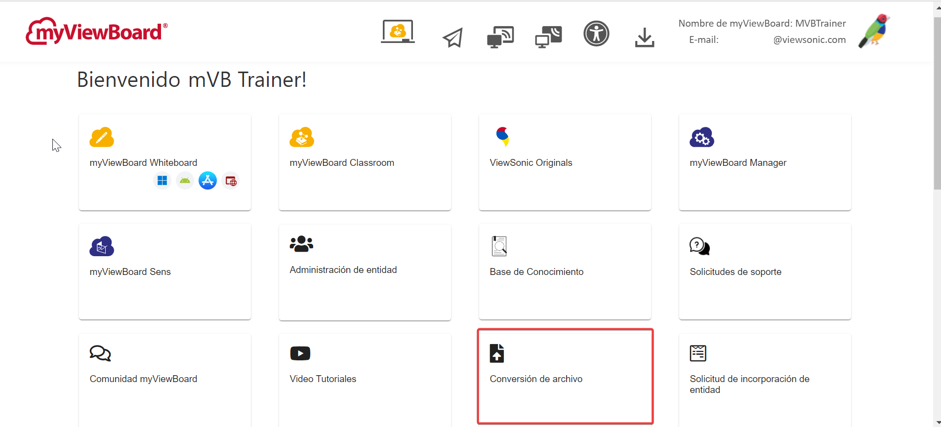 Ubicación del botón de converción en la plataforma web. | Créditos. ViewSonic.