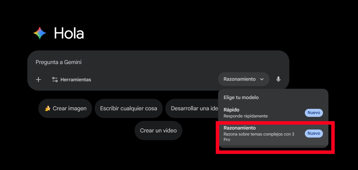 Gemini 3 de Google ya está disponible a través del modo razonamiento | Créditos: Pisapapeles.