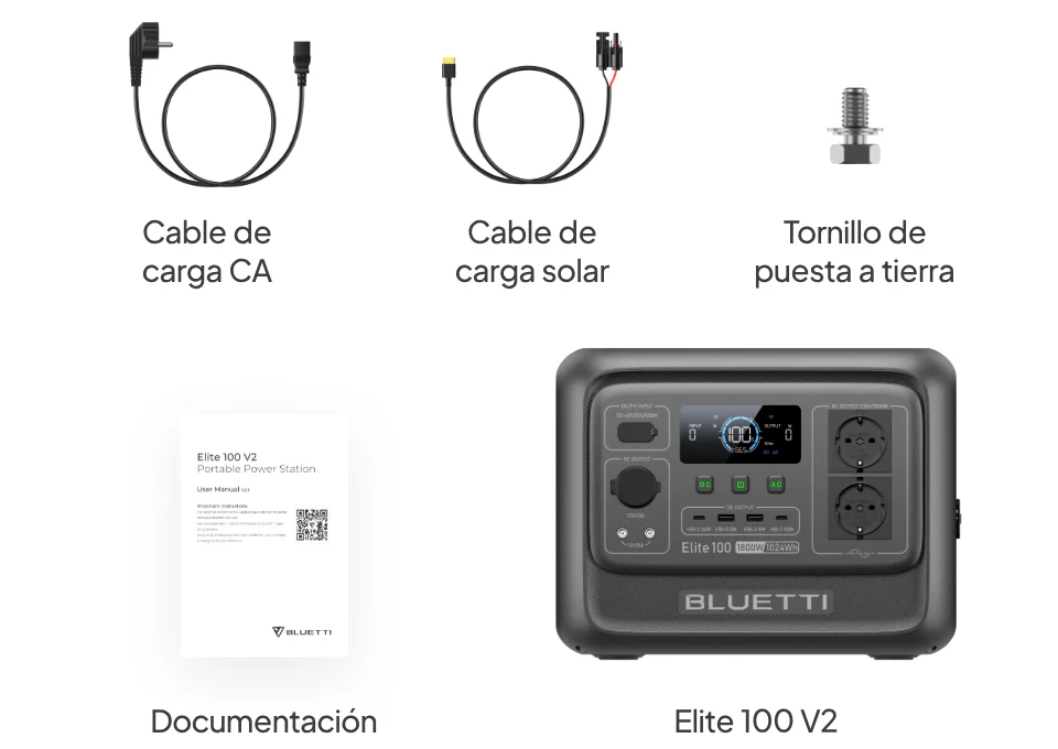 La imagen tiene un atributo ALT vacío; su nombre de archivo es BLUETTI-Elite-100-V2.jpg
Contenido de la caja de la estación de carga portátil BLUETTI Elite 100 V2 | Créditos: BLUETTI