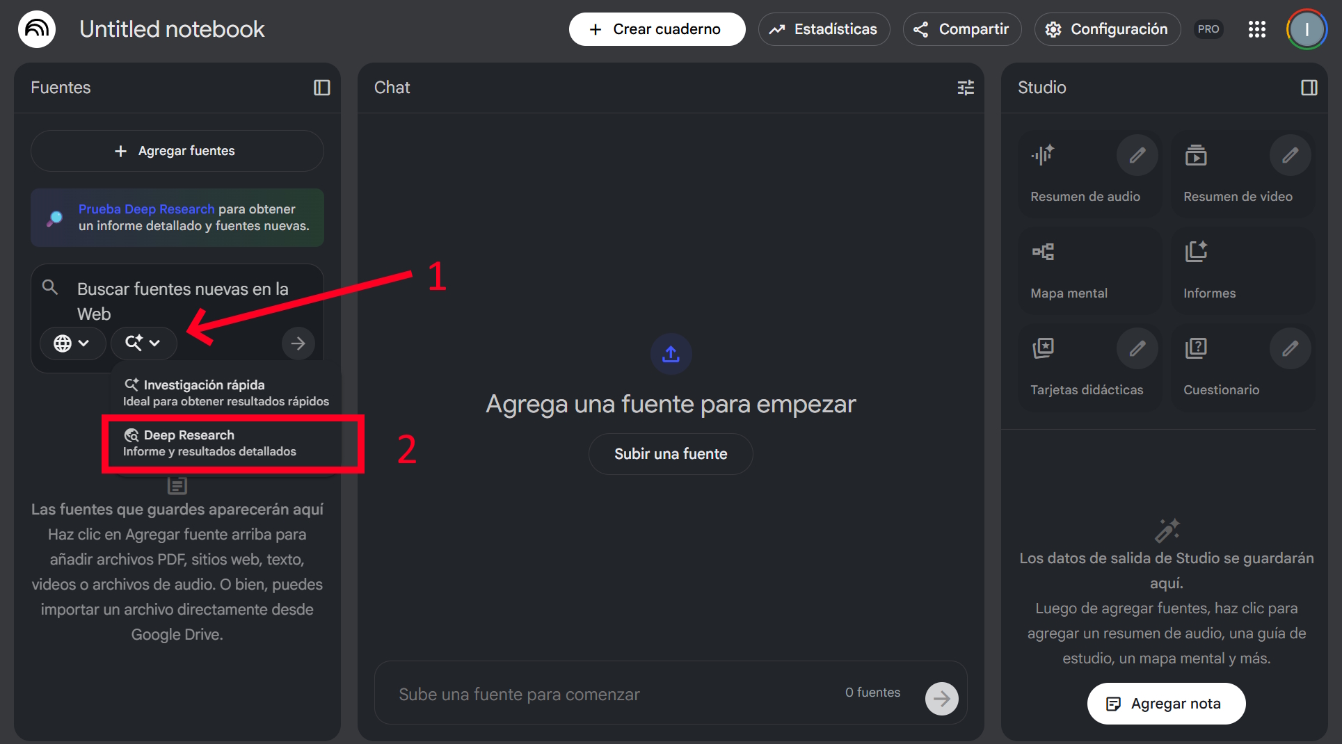 Pasos para ejecutar Deep Research | Créditos: Pisapapeles.