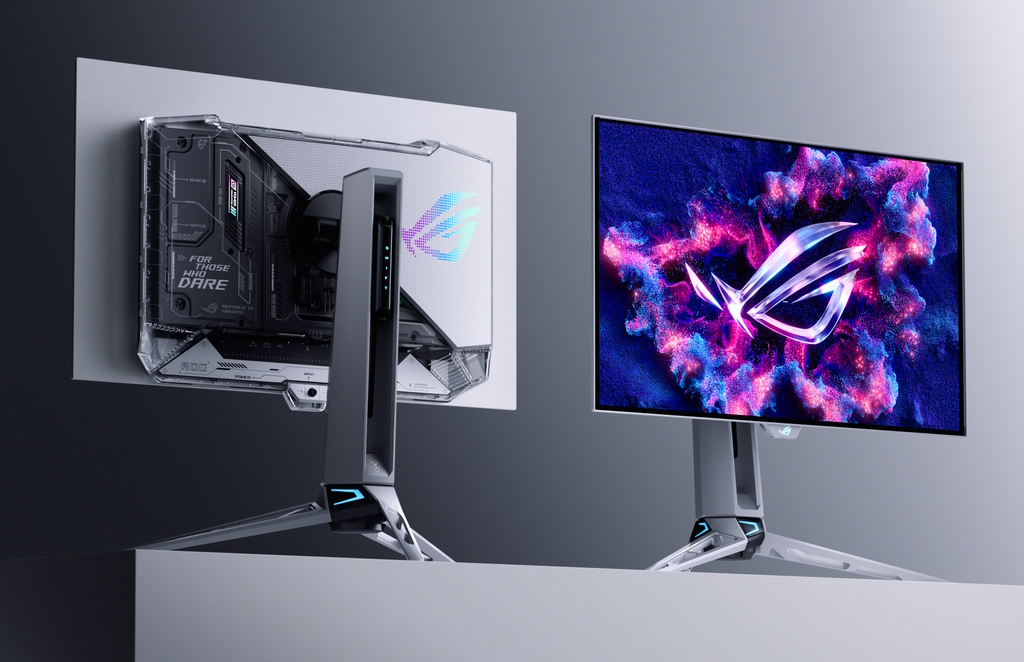 Vista frontal y trasera del PG27AQWP-W | Créditos: ASUS