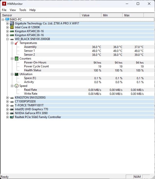 WD_BLACK SN8100 PCIe 5.0 de 2TB - Temp test idle