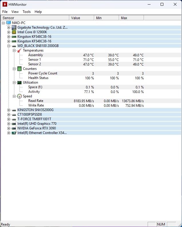 WD_BLACK SN8100 PCIe 5.0 de 2TB - Temp test max