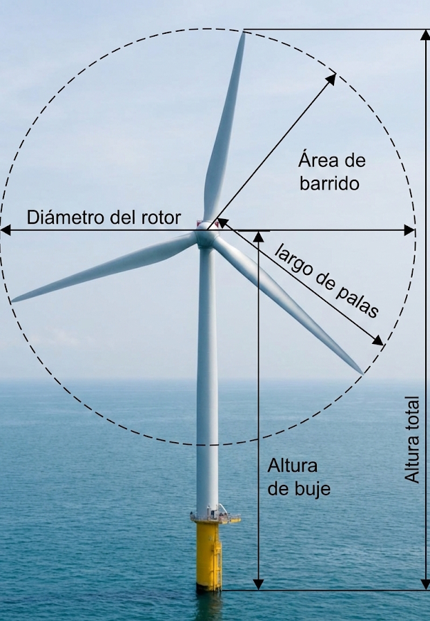 Medidas principales de una turbina eólica márina