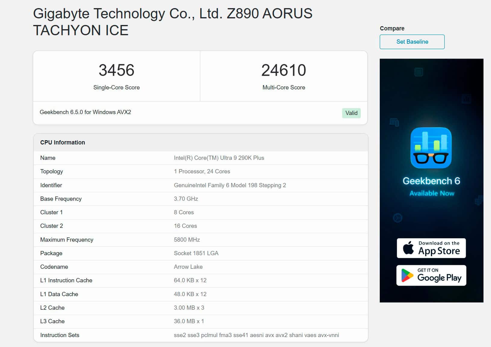 Geekbench Intel Core Ultra 9 290K Plus foto 1