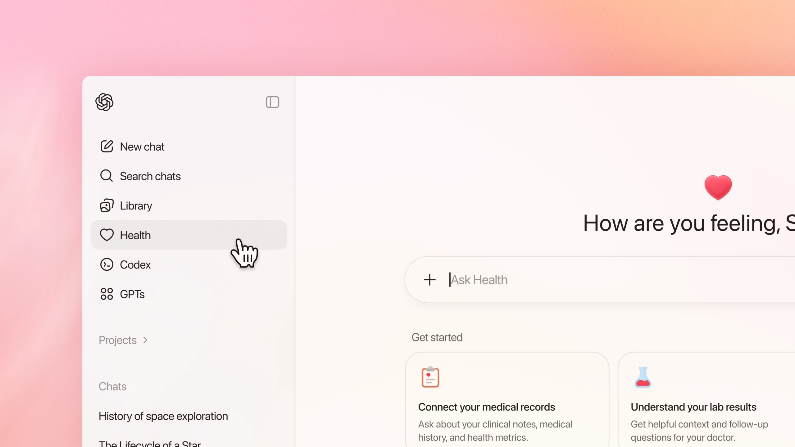 Ubicación de la herramiente de la nueva herramienta de salud ChatGPT Health | Créditos: OpenAI