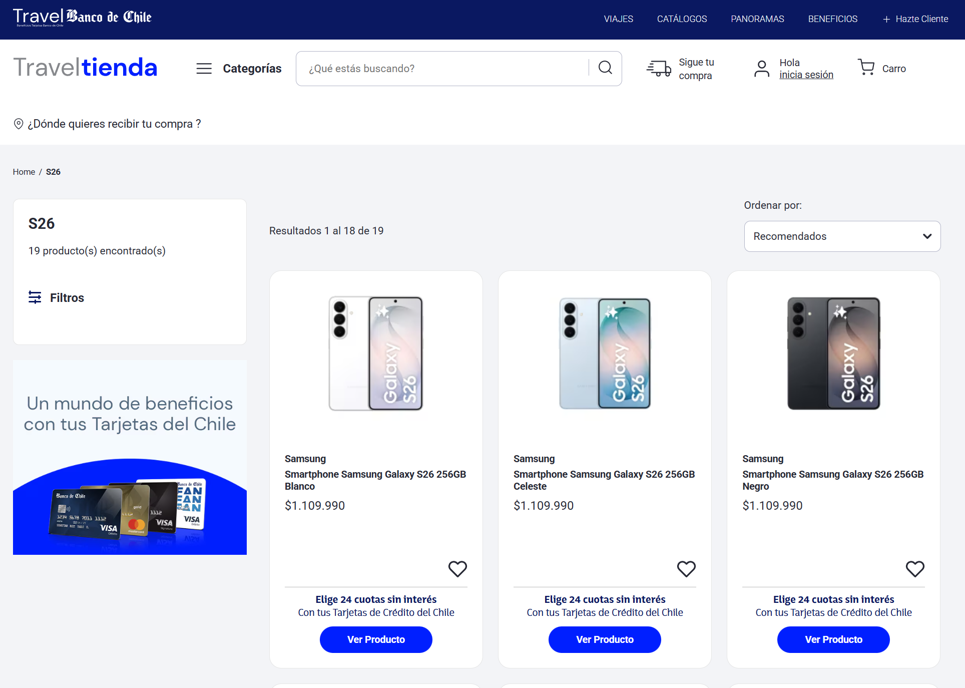 Captura de la filtración de los precios de la serie Samsung Galayx S26 en la tienda Travel .