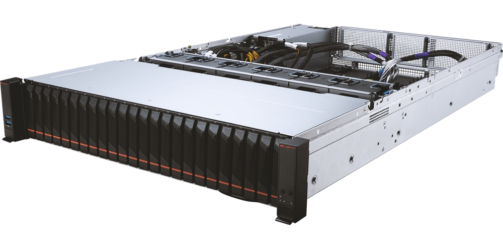 Especificaciones del modelo CX271-S4056, un servidor de formato 2U basado en arquitectura DC-MHS y equipado con un procesador único AMD EPYC de las series 9004 o 9005. El sistema destaca por su capacidad de expansión con veinticuatro bahías frontales NVMe PCIe 5.0 y soporte para veinticuatro módulos de memoria DDR5. | Créditos: MSI