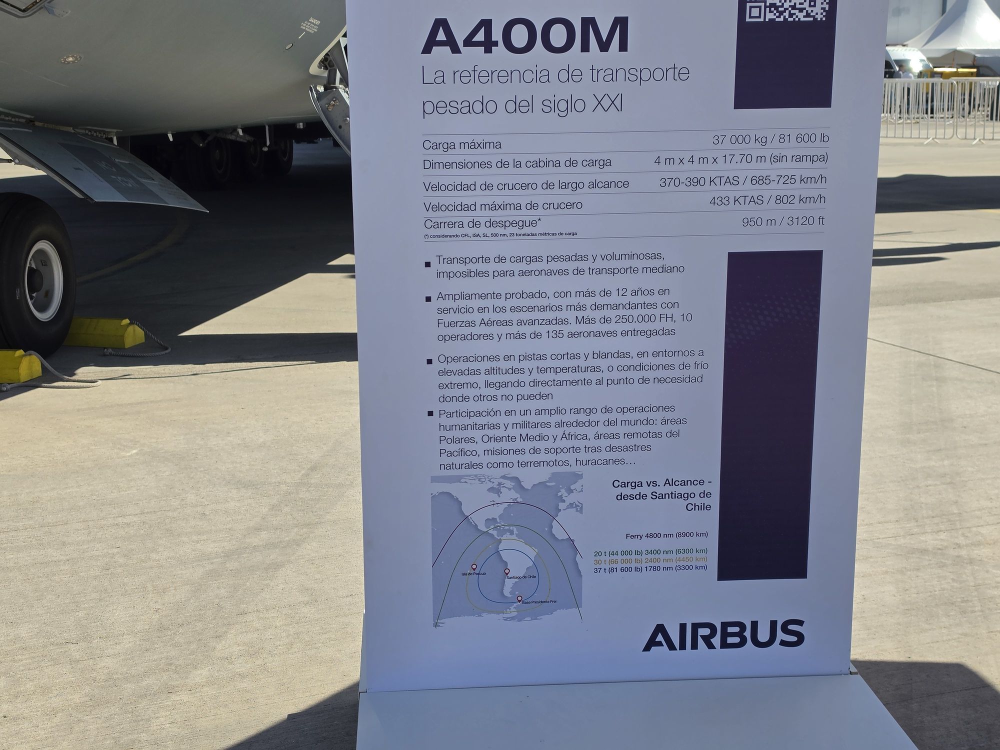Ficha técnica del Airbus A400M presentado en FIDAE 2026 | Créditos: Pisapapeles
