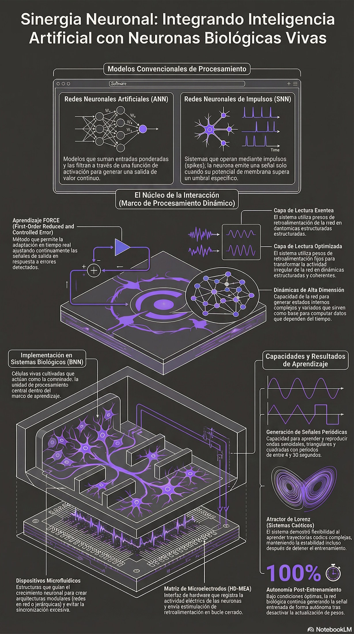 Infografía de cómo interaactuan las redes neuronales artificiales con las Spiking Neural Networks (SNNs) (redes neuronales de impulsos) | Creada con NotebookLM