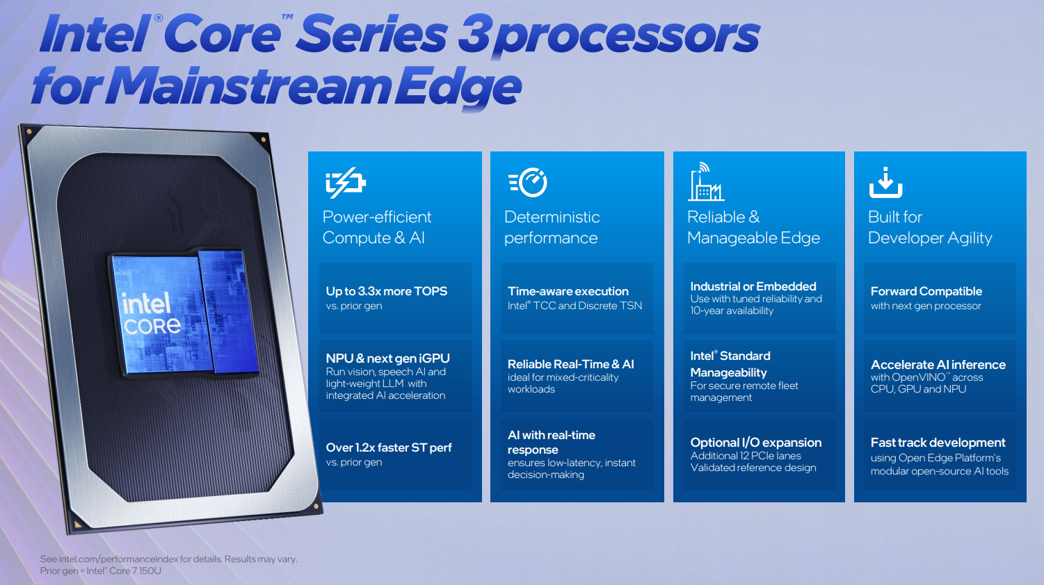 Nuevos procesadores Intel Core Series 3 para despliegues de edge computing