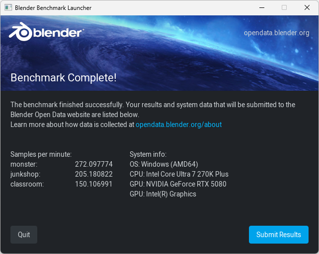 Blender Benchmark mide el rendimiento en escenas de renderizado y debe interpretarse según el dispositivo usado para ejecutar la prueba, especialmente si la carga fue aplicada sobre CPU o GPU. | Créditos: Pisapapeles.