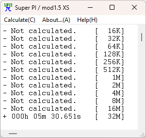 Super PI 1.5 XS entrega una referencia monohilo clásica mediante el cálculo de 32M, útil como dato complementario frente a pruebas modernas de CPU. | Créditos: Pisapapeles.