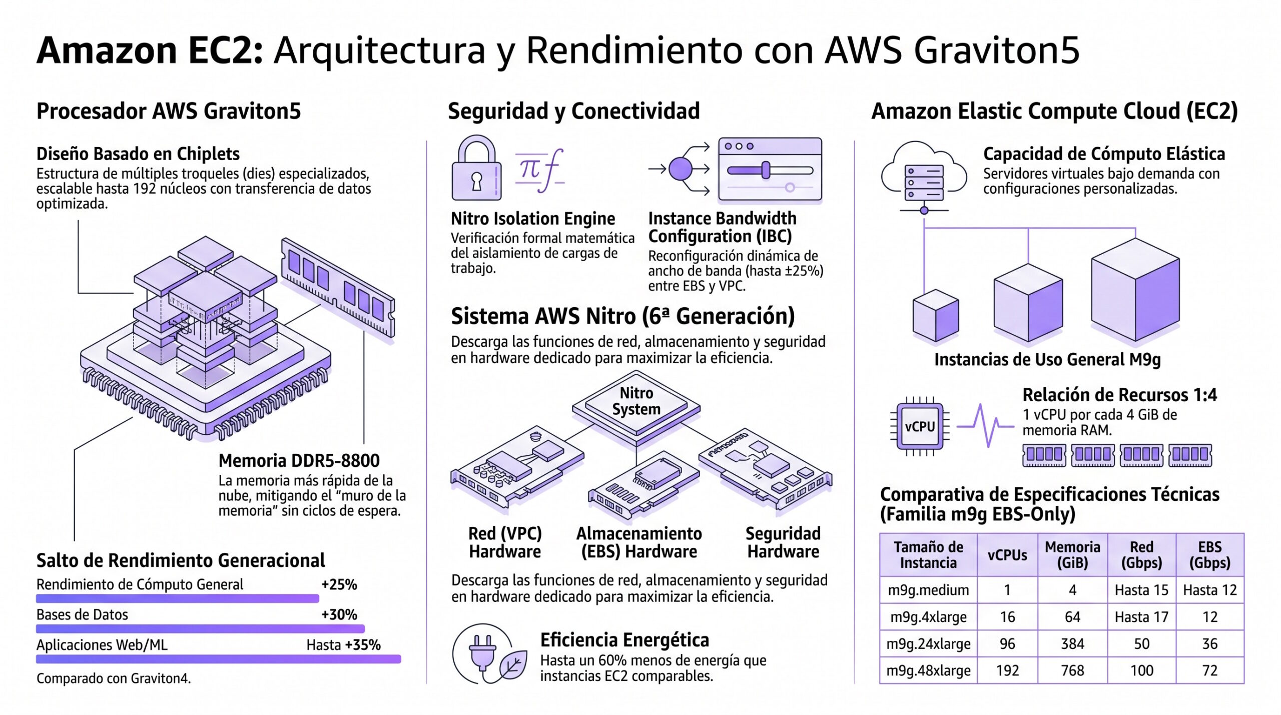 Arquitectura  del procesador AWS Graviton5 y su importancia dentro de la infraestructura de AMAZON. | Creada con NotebookLM