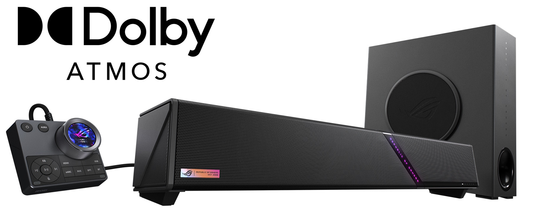 Barra de sonido ROG Gjallar y subwoofer de 65W. | Créditos: ASUS