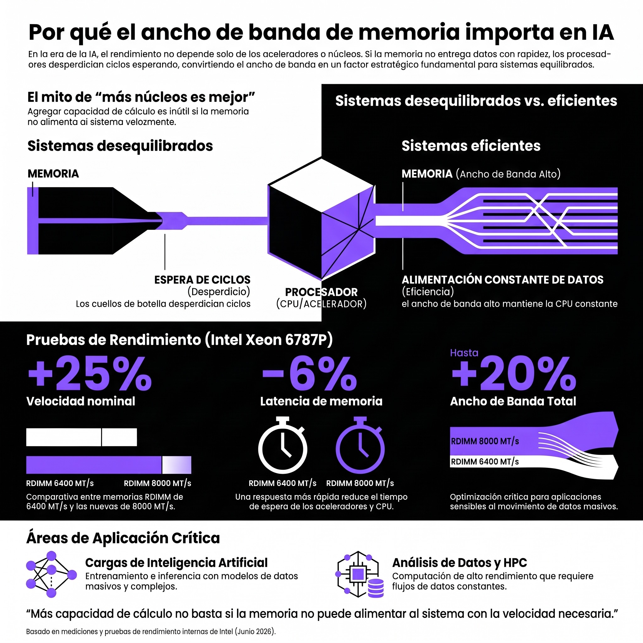 Infografía sobre la propuesta de Intel de que el ancho de banda es más importante que el número de chips en IA. | Creado con Gemini Notebook.