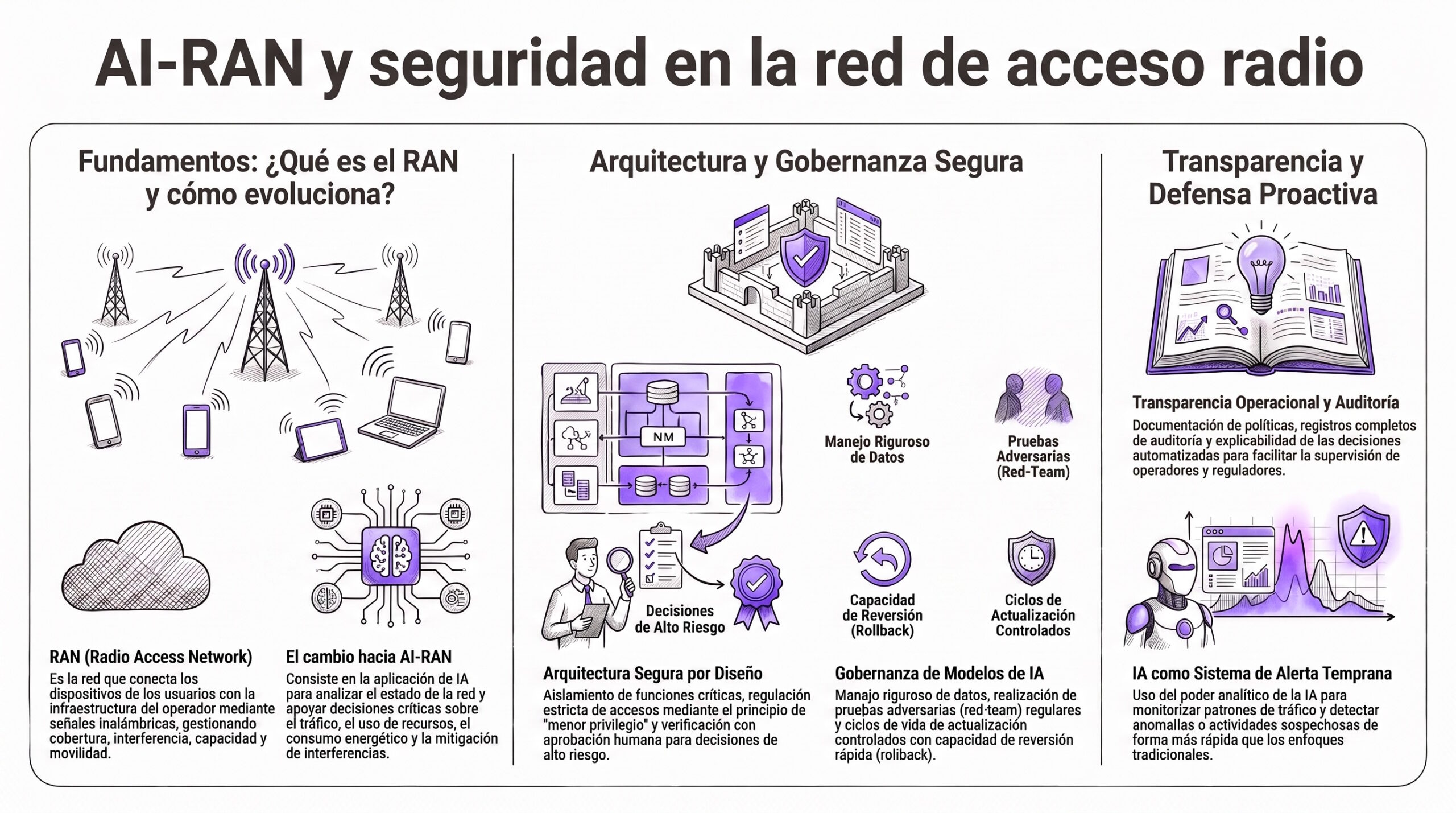 Infografía general del AI-RAN y la seguridad. | Creado con NotebookLM