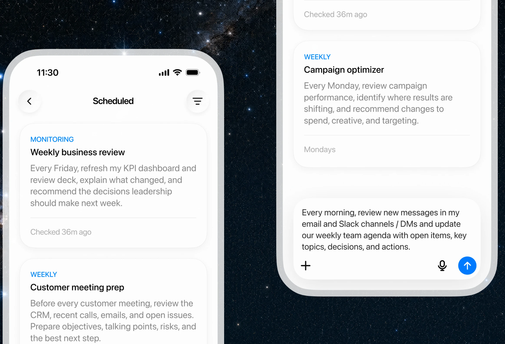 
Las tareas pueden ejecutarse en una fecha definida, repetirse o revisar una condición antes de notificar cambios | Créditos: OpenAI