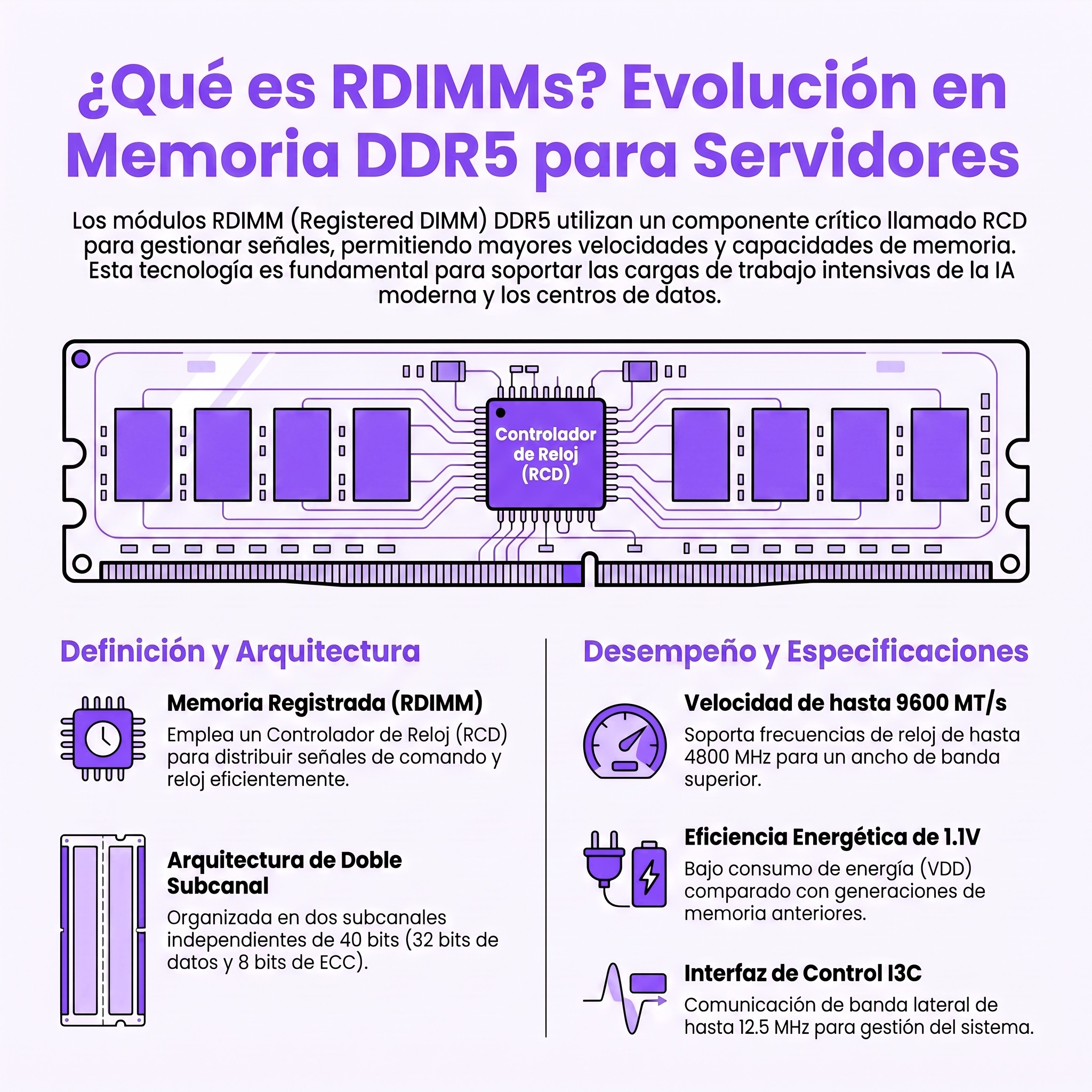 Infografía:¿Qué es un RDIMMs? | Creado con Google Notebooks | Basado en Micron.