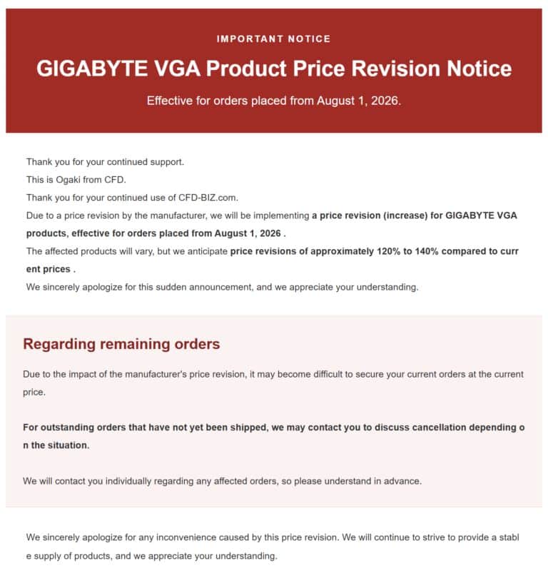 Tarjetas gráficas Gigabyte alza de hasta 40% foto 1