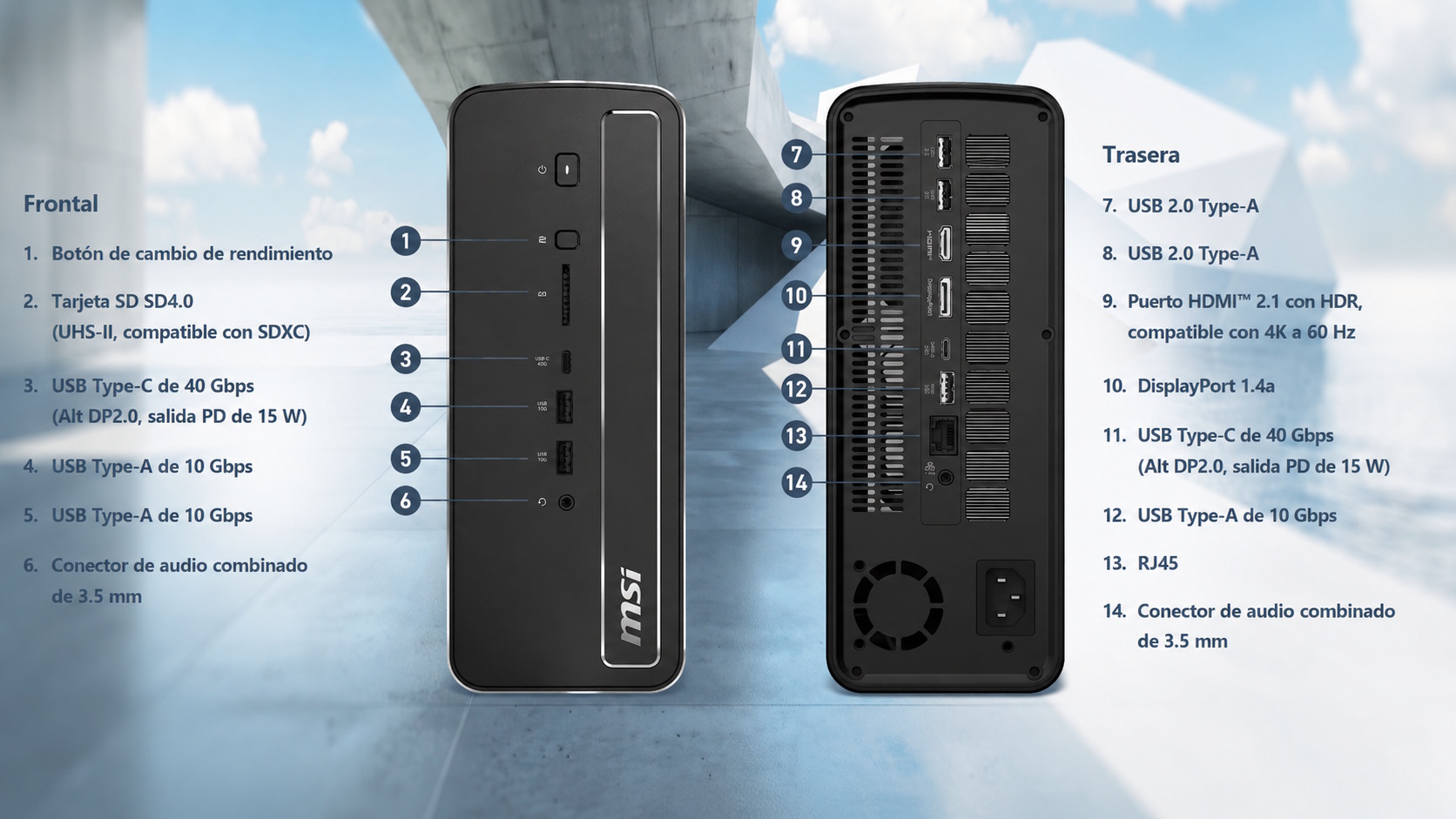 El equipo incluye lector SD 4.0, puertos USB-C de 40 Gbps y conectividad de red avanzada. | Créditos: MSI