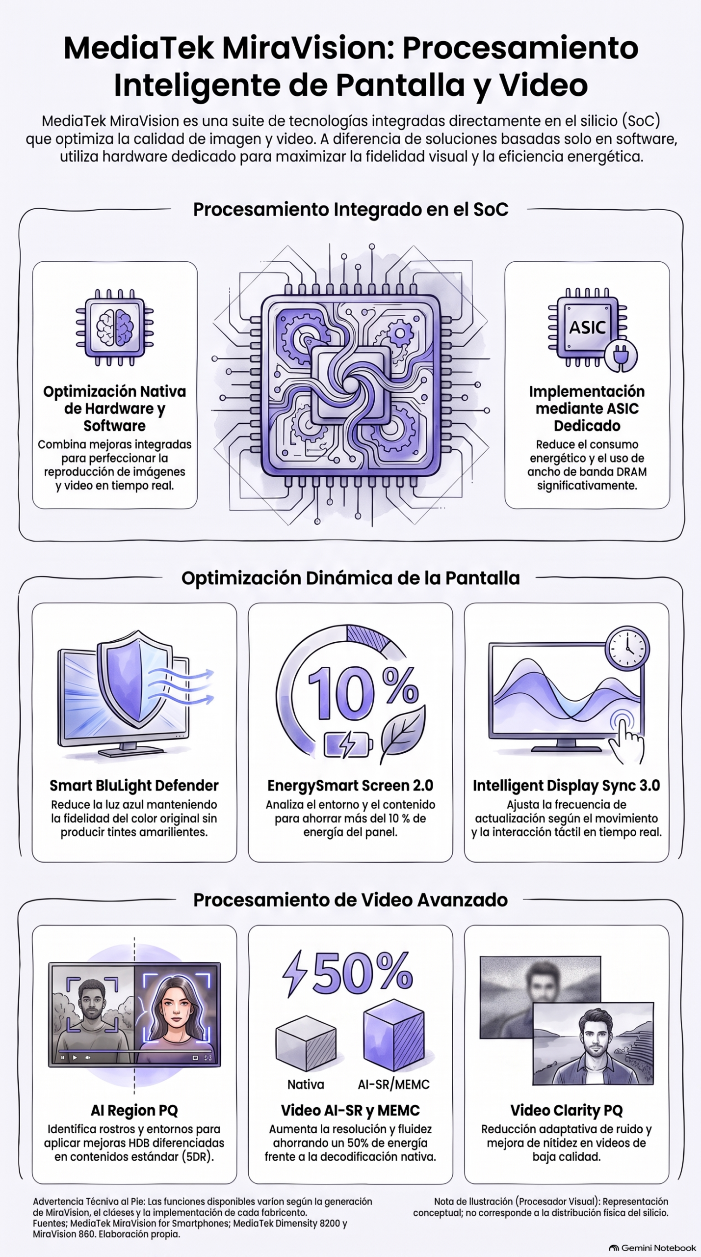 infografía de MediaTek Miravision. | Creada con Gemini Notebook | Basada en información de MediaTek.