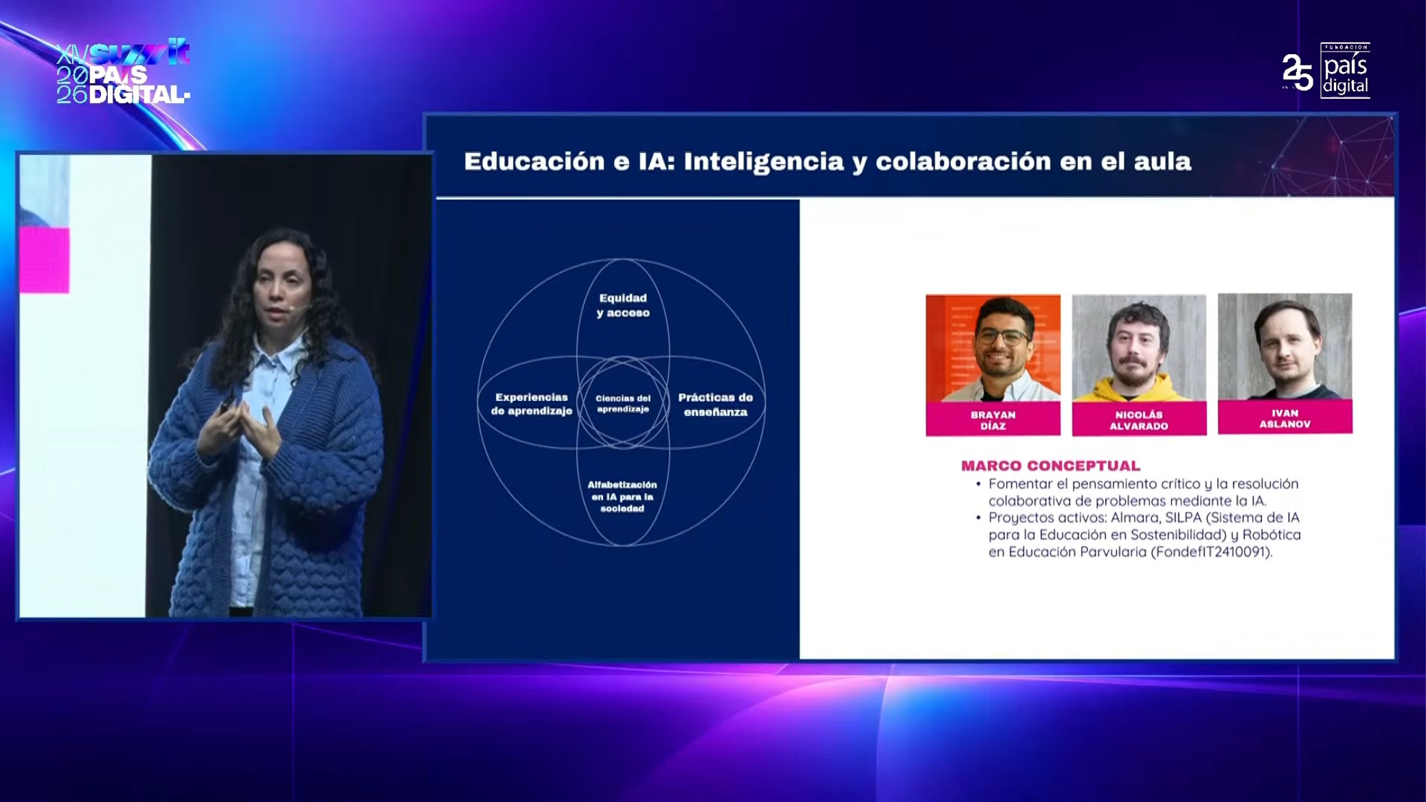 Christ Devia, investigadora de CENIA, aborda el impacto de la inteligencia artificial en el aprendizaje escolar durante el Summit País Digital 2026.