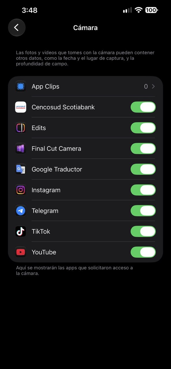 Permisos de la Cámara del teléfono iOS foto 1
